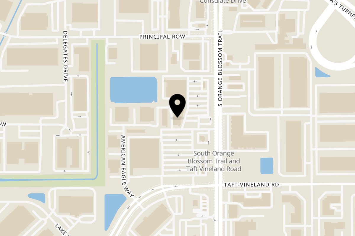 Map showing the location of Chaat House on 9472 S Orange Blossom Trl in Orlando